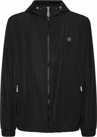 Philipp Plein logo-patch hooded windbreaker - men - Polyester/Polyester - M - Black
