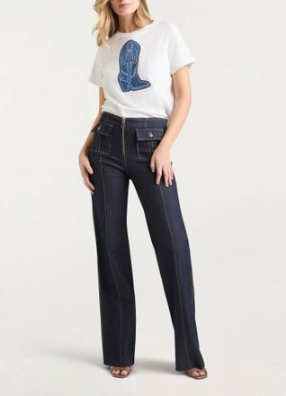 Cinq &agrave; Sept Studs Denim Boot Tee In White