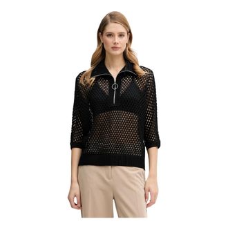 Joseph Ribkoff Truien & Vesten, Dames, Zwart, S, Polyester, Boxy Sweater met Zipped Halslijn