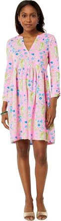 Lilly Pulitzer Loran Dress Womens Pink Floral 100% Cotton Pleated KFC1063