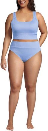Lands End Tugless Tankini Top and High Waisted Bottom Swimsuit Set in Lake Blue Ottoman at Nordstrom, Size 1X