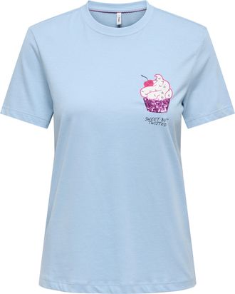 Only Kurzarmshirt ONLY ONLKITA LIFE S/S TOP BOX JRS, Damen, Gr. XL, soft chambray print:single muffin chest, Jersey, Obermaterial: 100% Baumwolle, bedruckt