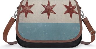 Generic Vintage Chicago Flag Womens Crossbody Bag Fashion Shoulder Handbags Message Tote Bag with Adjustable Strap