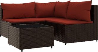 vidaXL Set Muebles De Jard&iacute;n 4 Piezas Y Cojines Rat&aacute;n Sint&eacute;tico Marr&oacute;n Vidaxl