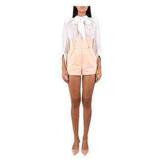 Elisabetta Franchi Korte jumpsuit met georgette overhemd - Dames - Jumpsuits & Playsuits - Beige - Maat: 2XL Zijde