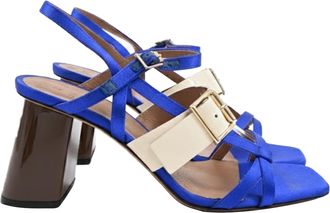 Marni Ankle Strap Sandals in Blue Satin