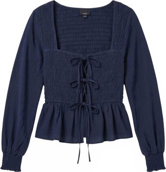 Lumiere Womens Front Tie Top In Navy