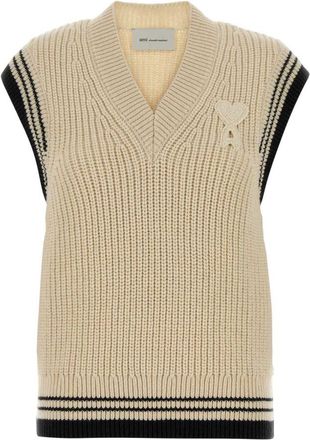 Ami Beige V Neck Sweaters