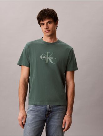 Calvin Klein Jeans Calvin Klein Mens Acid Wash Monologo Tee - Green - 2XL