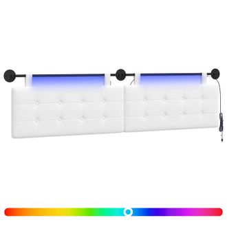 vidaXL Cabecero Colgante Con Luz Led Blanco Tela Vidaxl
