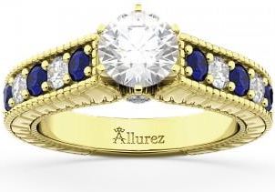Allurez Vintage Diamond and Sapphire Engagement Ring 14k Yellow Gold (1.41ct)