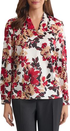 Kasper Floral Print Pleated Shoulder Top in Vanilla Ice Multi at Nordstrom, Size X-Large