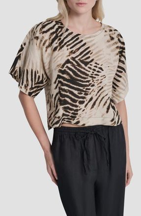 DKNY Pattern Boxy Linen Top in Brushed Sandbed at Nordstrom, Size X-Large