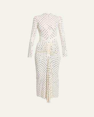 Alaia Strass Jersey Ruched Midi Dress