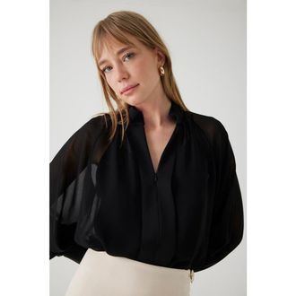 Exquise Arlene Chiffon Blouse in Black at Nordstrom, Size X-Large