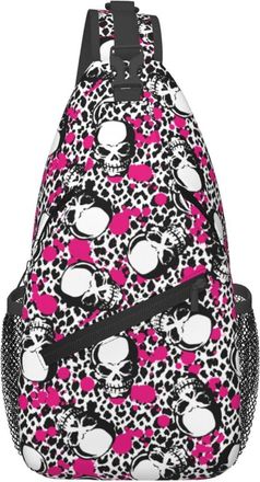 Generic Black Leopard Print Skull Pink Ink Sling Bag Trendy Cross Body Bag Anti Theft Backpack For Runner Sports Shopping