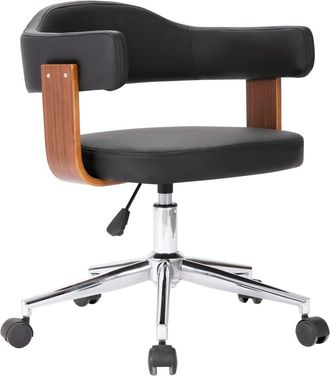 vidaXL Silla De Oficina Giratoria Madera Curvada Cuero Sint&eacute;tico Negro Vidaxl