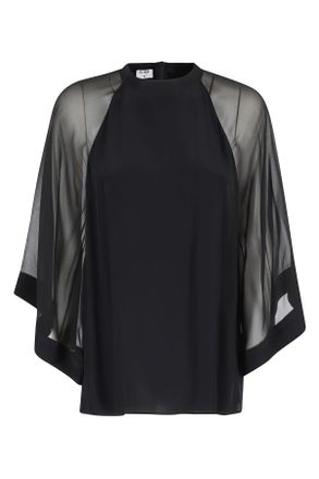 Filippa K Black Sheer Raglan Transparent-Sleeves Viscose-Blend Blouse