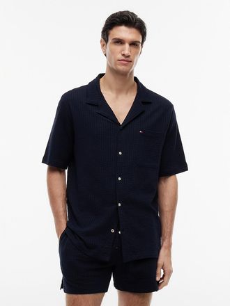Tommy Hilfiger Mens Short-Sleeve Seersucker Sleep Shirt - Navy - XL