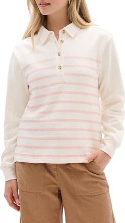 Hatley Stripe Polo Sweatshirt in Whisper White at Nordstrom, Size X-Small