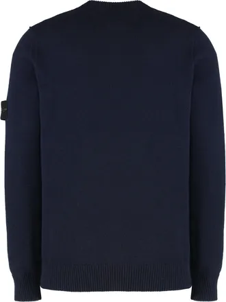 Stone Island Mens Wool-Blend Crew-Neck Sweater Blue Sweatshirts