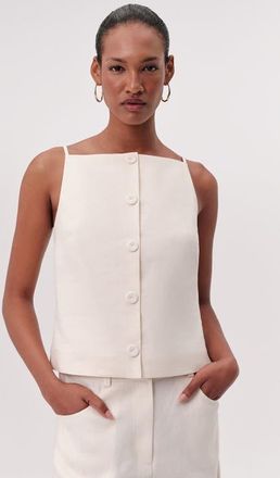 Exquise Rebeca Square Neck Button Front Sleeveless Blouse in Cream at Nordstrom, Size X-Small