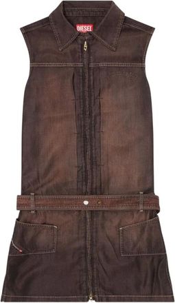 Diesel Kleedjes, Dames, Bruin, S, Denim, Coated Denim Minidress met soepele pasvorm