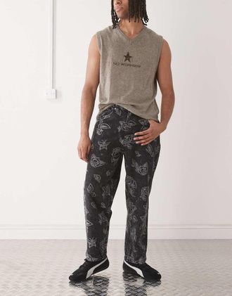 Santa Cruz Jeans nero slavato con stampa di rose