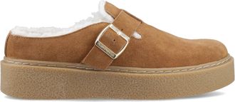 Hush Puppies Blanche Fur Womens Mules Sandals Tan Leather - Size UK 6