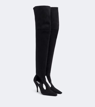 Alaia Ala&iuml;a Cutout suede-trimmed over-the-knee boots