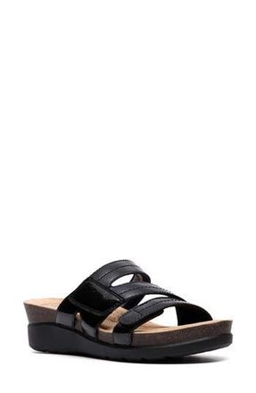 Clarks Calenne Holly Wedge Slide Sandal in Black Patent at Nordstrom Rack, Size 9.5