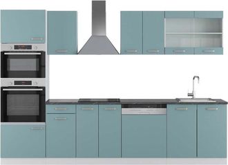Vicco Mueble De Cocina R-line, Azul-gris-blanco, 300 Cm Con Armario Alto, Et Antracita