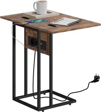 HOMCOM Homcom - Mesa Auxiliar Industrial Mesa Auxiliar Para Sof&aacute; Con Encimera Plegable Estaci&oacute;n De Carga Y Pies Ajustables Marr&oacute;n R&uacute;stico Y Negro