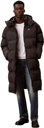 Calvin Klein Mens Long Nylon Down Coat with Hood, Black (Black), XL