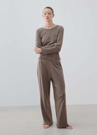 Mango Pigiama due pezzi cotone sfilacciato marrone medio - Donna - S - MANGO