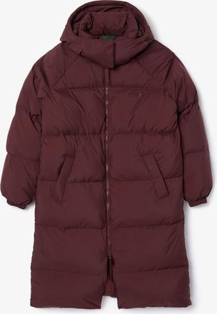 Lacoste Womens Lacoste Long Oversized Down Logo Jacket in Brown
