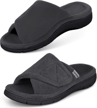 Garonne Womens Adjustable Wrap Open Toe Slippers with Arch Support Summer House Shoes for Women Indoor/Outdoor, Grey Dark, 8.5 UK