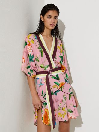 Reiss Coral Orange Scarf-print Belted Beach Mini Dress, 14