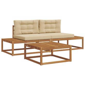 vidaXL Conjunto De Sof&aacute;s De Exterior Con Coj&iacute;n Natural Y Beige Vidaxl