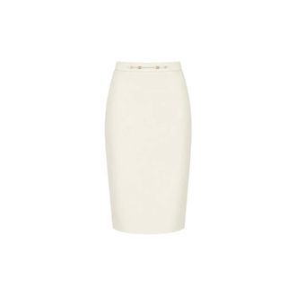 Elisabetta Franchi Cr&ecirc;pe Stretch Rok met Morsetto Gioiello Logo - Dames - Rokken - Beige - Maat: XL Poliester