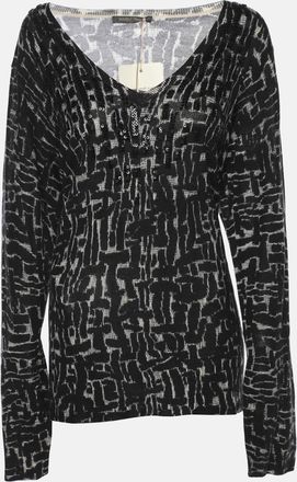 Marina Rinaldi Black/off White Stretch Knit Scoop Neck Sweater