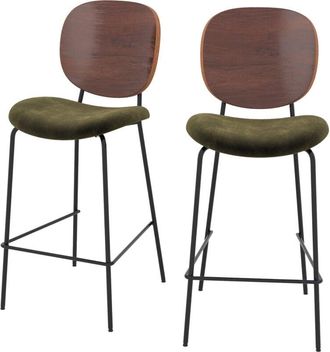 Rendez-Vous D&eacute;co Rendez-vous D&eacute;co - Set De 2 Sillas De Bar De Terciopelo Verde Kaki 65,5cm - Simone