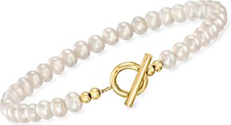 RS Pure by Ross-Simons 4-5mm Cultured Pearl Toggle Bracelet With 14kt Yellow Gold