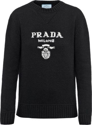 Prada logo-intarsia wool-cashmere jumper - women - Cashmere/Wool - 36 - Black