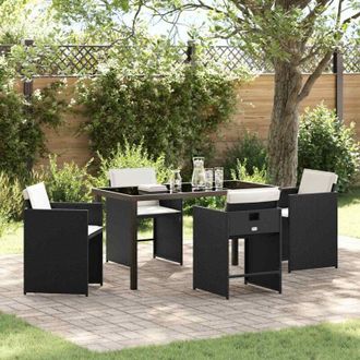vidaXL Conjunto De Comedor De Jard&iacute;n Con Coj&iacute;n 5 Pcs Negro Polirat&aacute;n Vidaxl