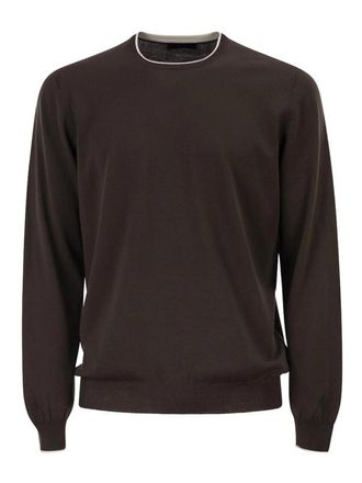 Fay Knit Sweater In Brown Cotton With Crew Neck