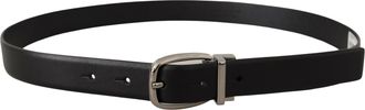 Dolce & Gabbana Mens Black Leather Silver Metal Chrome Logo Buckle Belt
