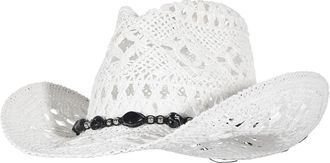 Eozy Men & Womens Summer Cowboy Cowgirl Straw Hat Hollow Out Style Roll Up Brim Beach Sun Hat for Ladies Beige