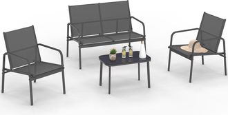 IDMarket Set Di Mobili Da Giardino Tolede Basso A 4 Posti Con Divano, Poltrone E Tavolo Grigio Antracite