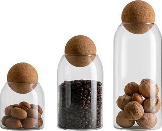 No Brand Tarros De Vidrio Para Almacenamiento - Tapa De Madera De Bamb&uacute; - 3 Piezas - Tapa Herm&eacute;tica - Transparentes - Tarros De Almacenamiento